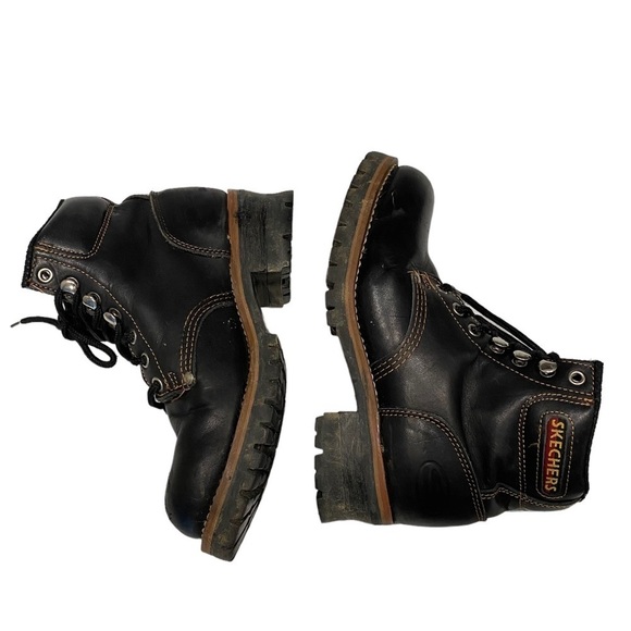 Vintage 90s sketchers black leather lace up platform combat boots size 5 - Picture 1 of 11